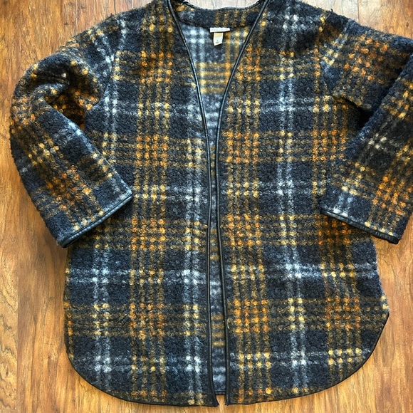 Ava & Viv Jackets & Blazers - Ava & Viv Plaid Teddy Jacket - Black, Gray, and Orange